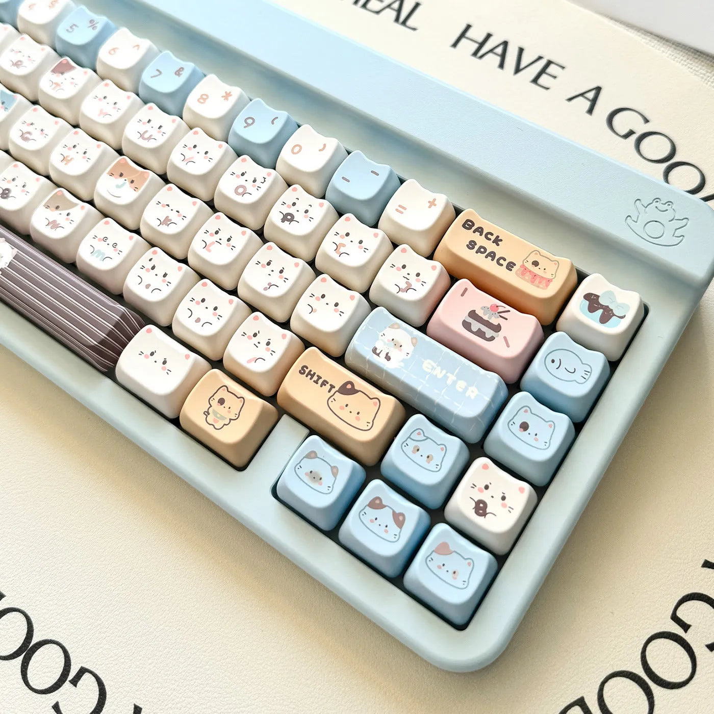 Sea Salt Cat themed PBT key cap set for mechanical keyboards showing two colour suits
