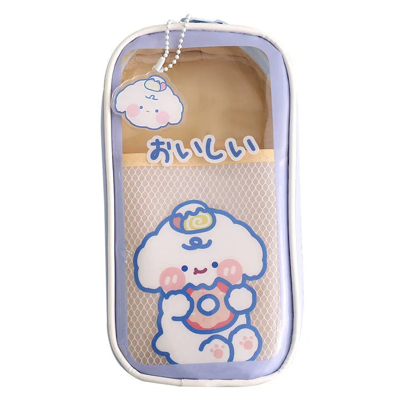 Transparent PVC pencil case with Korean-style animal patterns in vertical-candy bear design