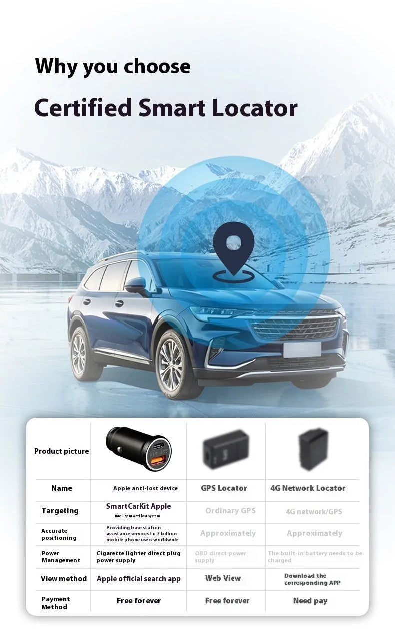 Black ABS plastic car charger GPS vehicle tracker device with power plug.