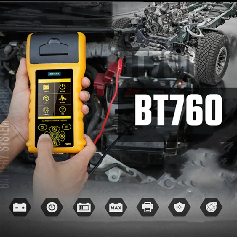 Autool BT760 vehicle battery tester with colour screen and clip connectors for 12V 24V systems