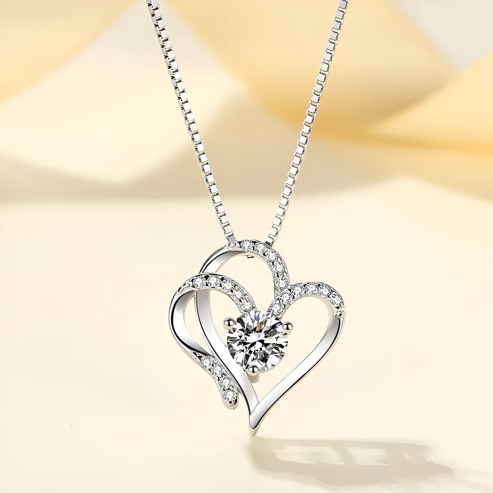 925 silver heart necklace in platinum, gold or rose gold finishes with diamond cut treatment