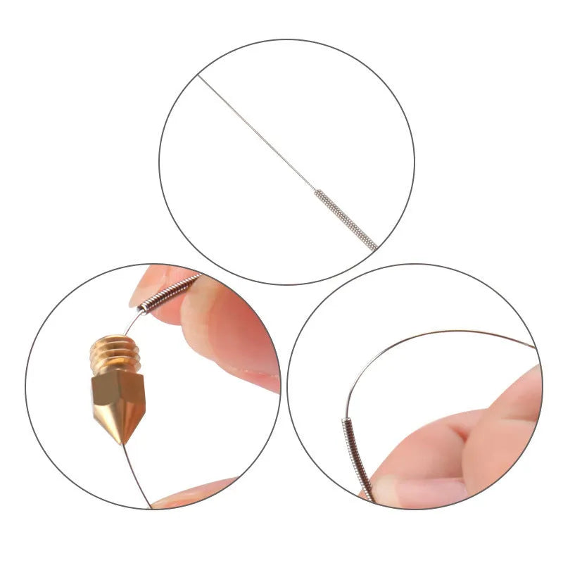 Mk8 E3D nozzle cleaning needles in five sizes with ten pieces per box for 3D printer maintenance