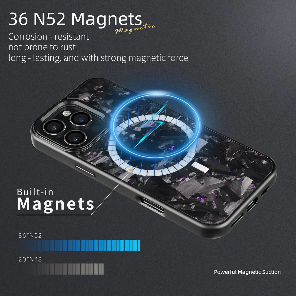 Forged pattern metal frame mobile phone protective case with carbon fibre construction in black frame blue gold colour with magnetic closure
