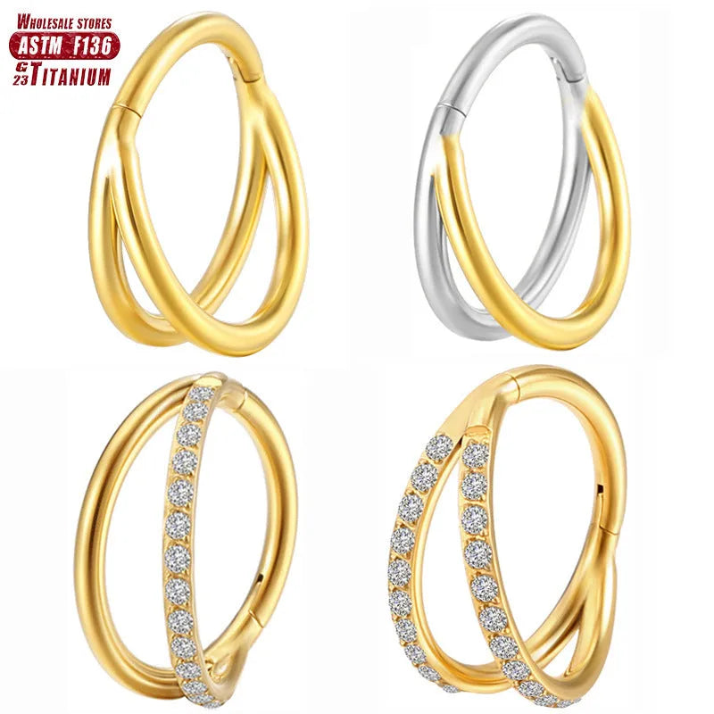 Titanium alloy fork nose ring in silver, gold, black, rose gold and colourful finishes.