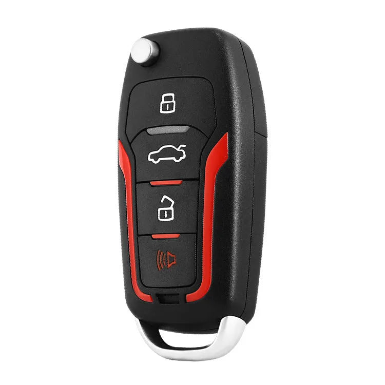 Red and frosted black car alarm system with two remote controls for vehicle security