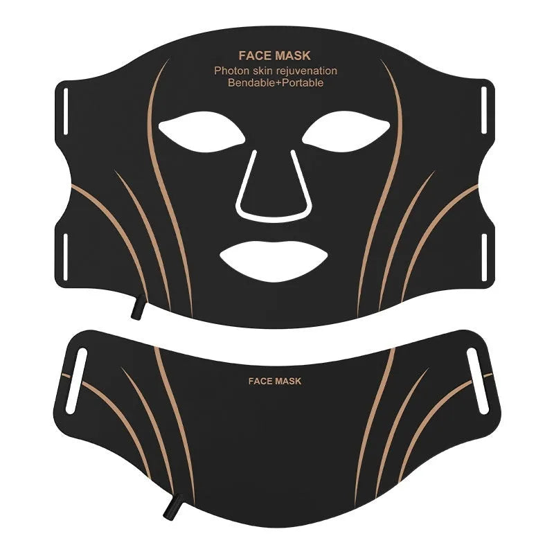Black and gold silicone facial mask beauty device with headband and touch screen controls