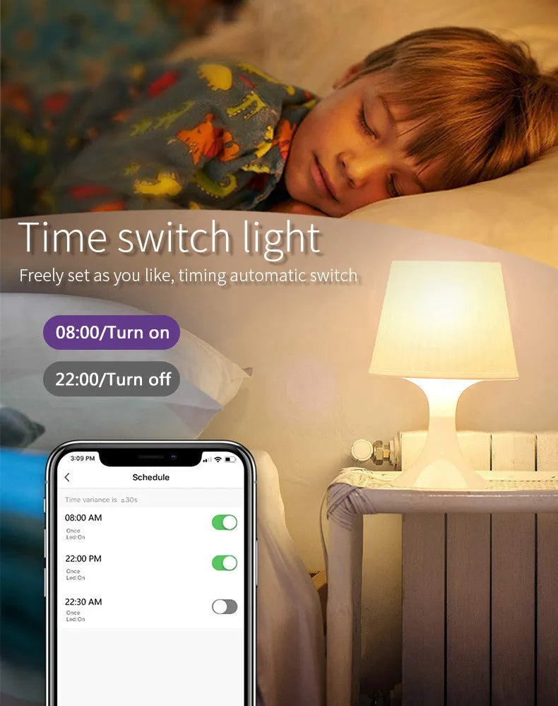 GU10 smart LED spotlight bulb with RGBCCT colours, shown in a standard spotlight socket.