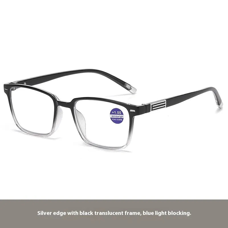 Multifocal reading glasses with colour-changing lenses and anti-blue light coating