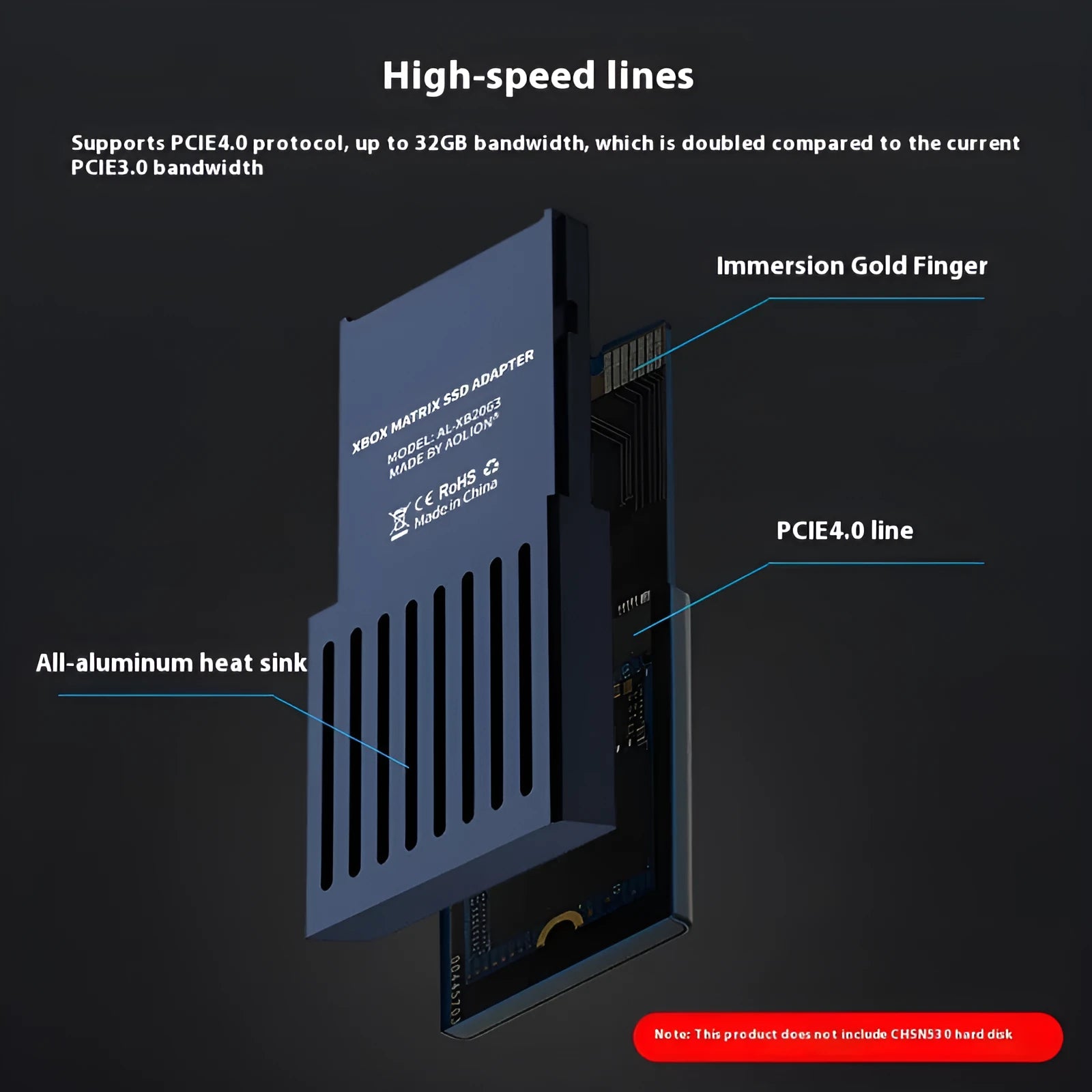Aluminium Xbox Series X/S hard disk switching box with CFexpress to M.2 SSD interface, screwdriver, and manual.