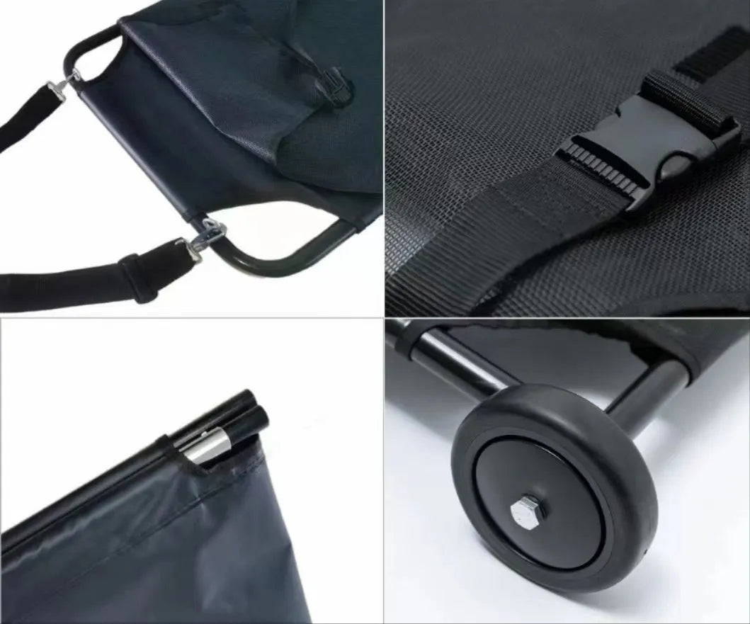 Black foldable aluminium pet stretcher in large size for emergency dog transfer
