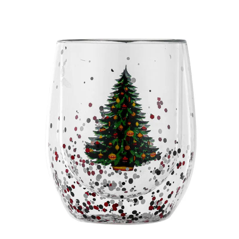 New Christmas Tree Cup heat-resistant double-layer coffee cup with flowing sequins egg shape floral pattern 301-400ml