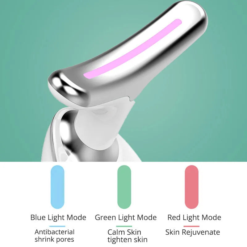 ES-1081 EMS thermal neck massager device with LED lights for skin tightening and wrinkle reduction.