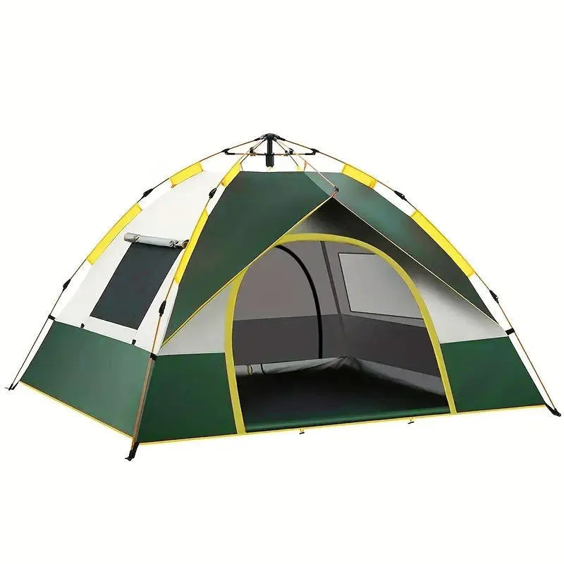 Dark green automatic camping tent for 3-4 people with silver tape coating and quick opening system