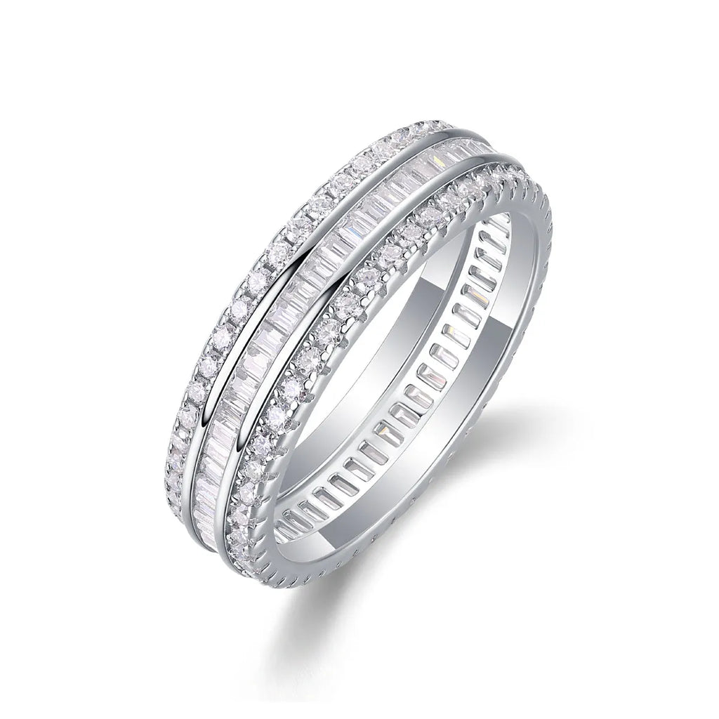 Moissanite wedding ring set with S925 silver and platinum plating, stone under 0.1 carat, in gift box