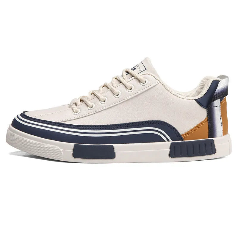 Men's beige, white, and green canvas casual shoes with mesh sections and a flat heel