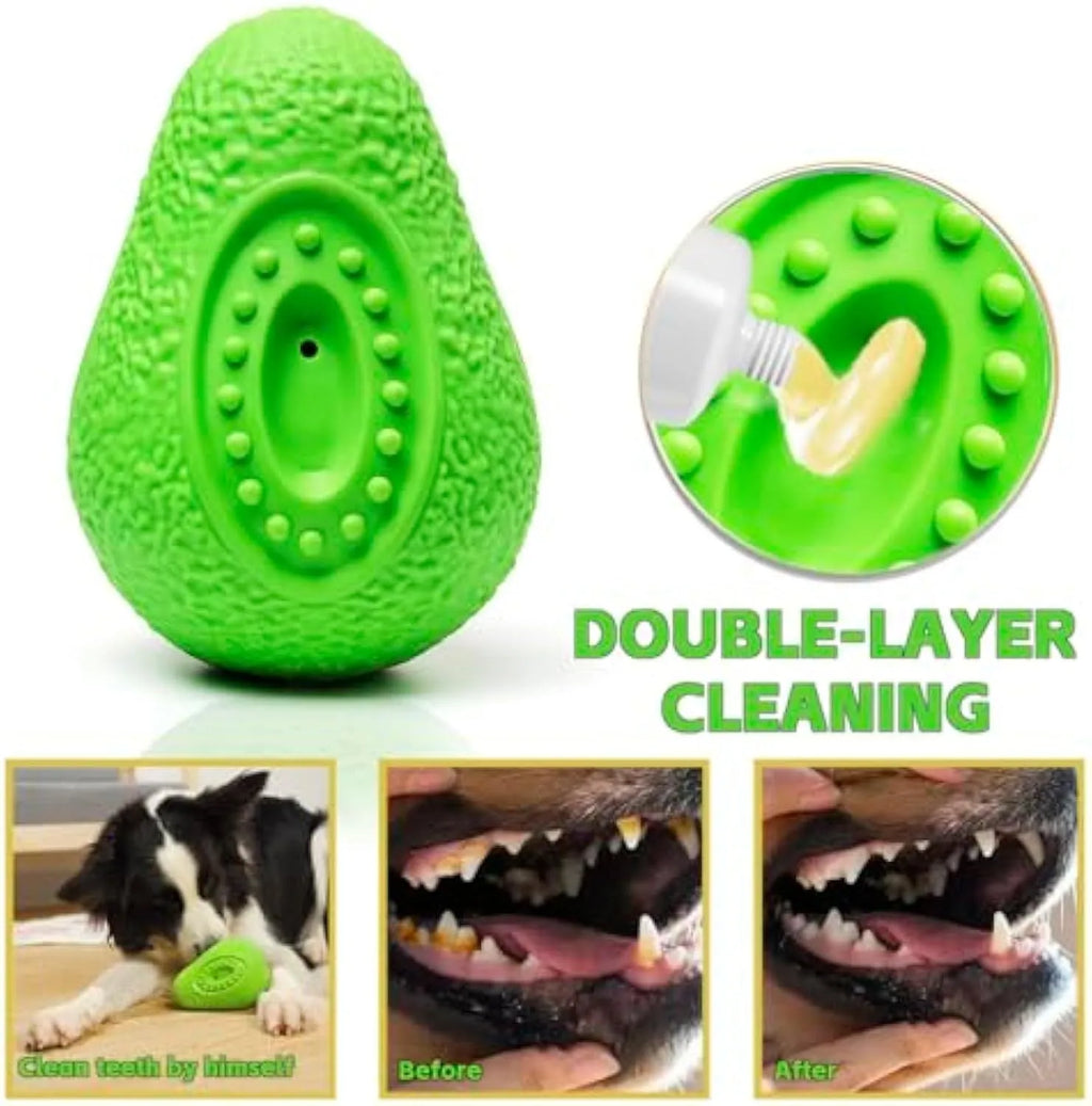 Green avocado-shaped rubber dog chew toy for aggressive chewers with textured surface