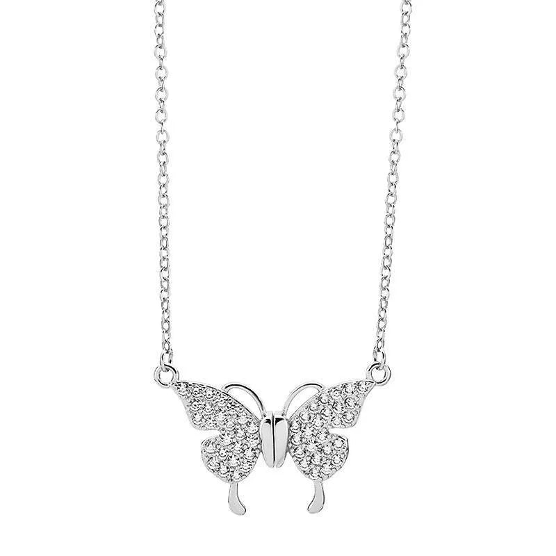 Gold titanium steel clavicle necklace with magnetic snap butterfly charm on twisted chain