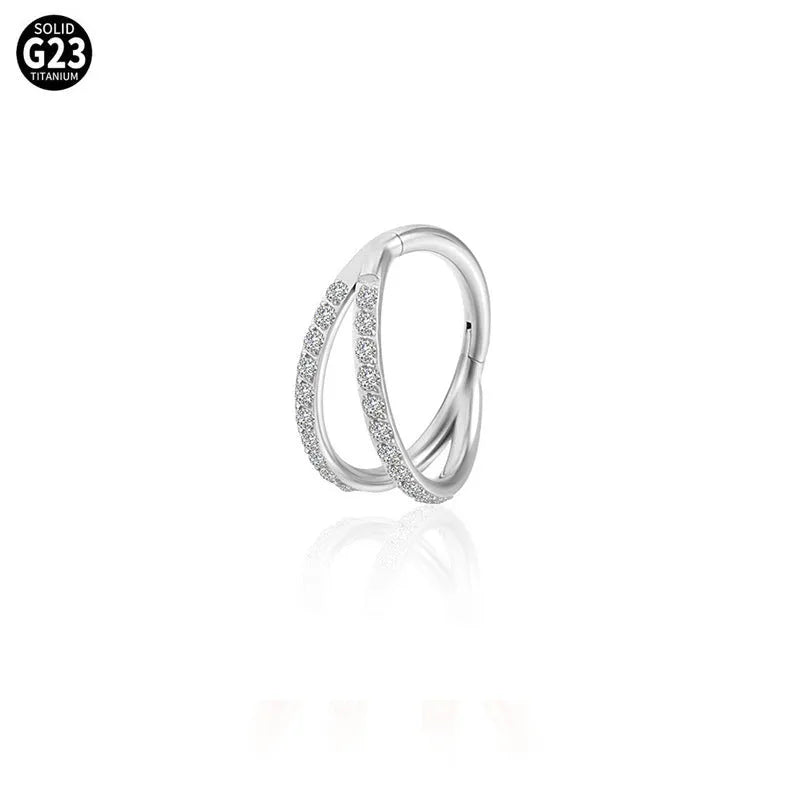 G23 titanium alloy nose ring with zircon stone in gold and steel colours showing 1.2mm gauge stud