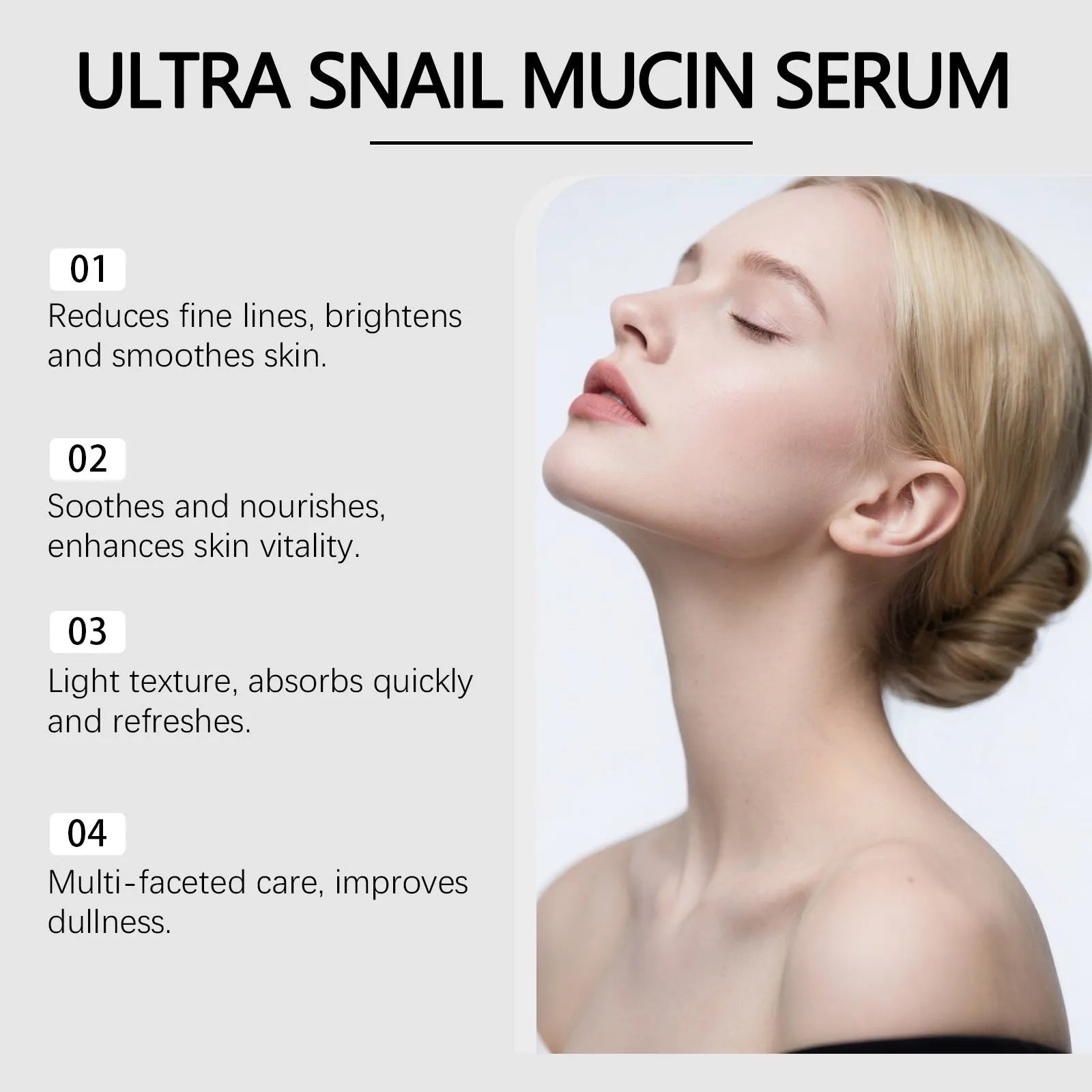 Moisturising snail filtrate essence liquid 100ml with centella extract in bottle