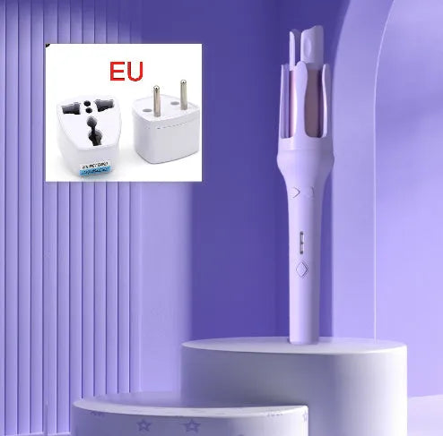 Automatic hair curler with 32mm ceramic barrel in white and pink colour with international power adapters