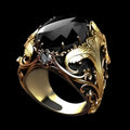 Silver men's wide ring with geometric pattern and dark blue imitation gemstone