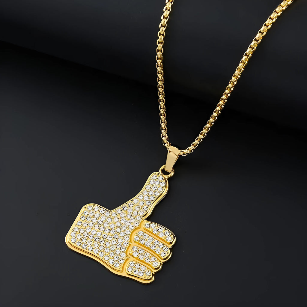 Geometric gold-colour alloy pendant necklace with an inlaid zircon stone centrepiece.