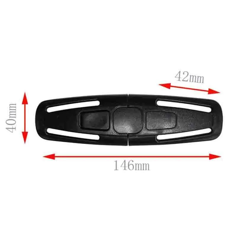 Black nylon PA66 vehicle child safety seat buckle clip measuring 14.5cm by 4cm