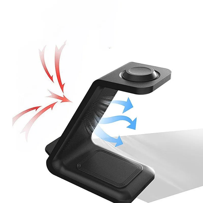 White upright wireless charging phone holder with Type-C cable on desk