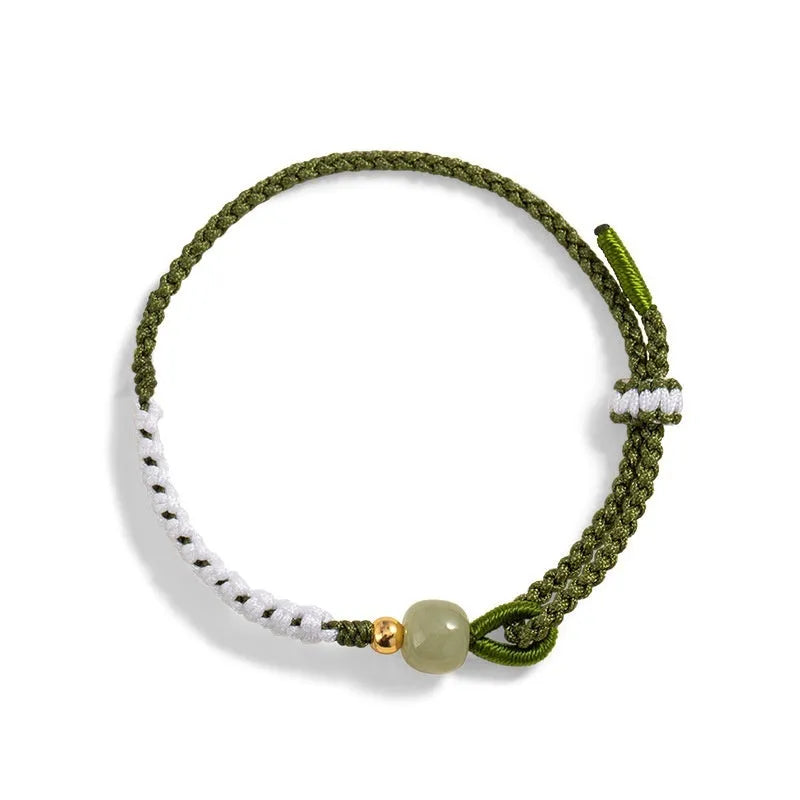Hetian jade and sterling silver bracelet with colourful carrying strap in national tide style
