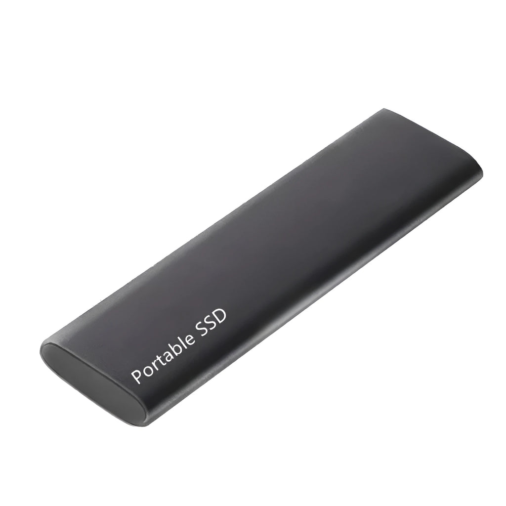 Ultra-thin metal external SSD hard drive shown in red, with high-capacity storage for laptops and computers.