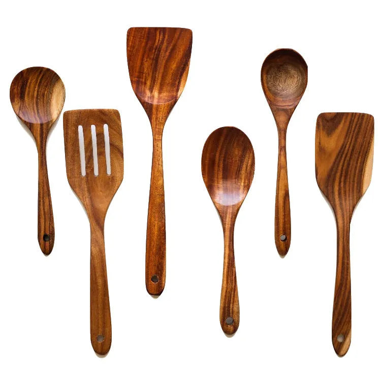 7-piece wooden cooking utensil set with spoons and shovels for non-stick pans