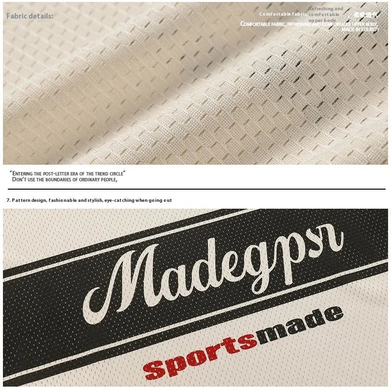 Apricot sports V-neck jersey with letter patterns and drop-shoulder sleeves