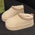Women's suede cotton bag heel slippers in beige, warm indoor footwear for autumn winter with PVC sole