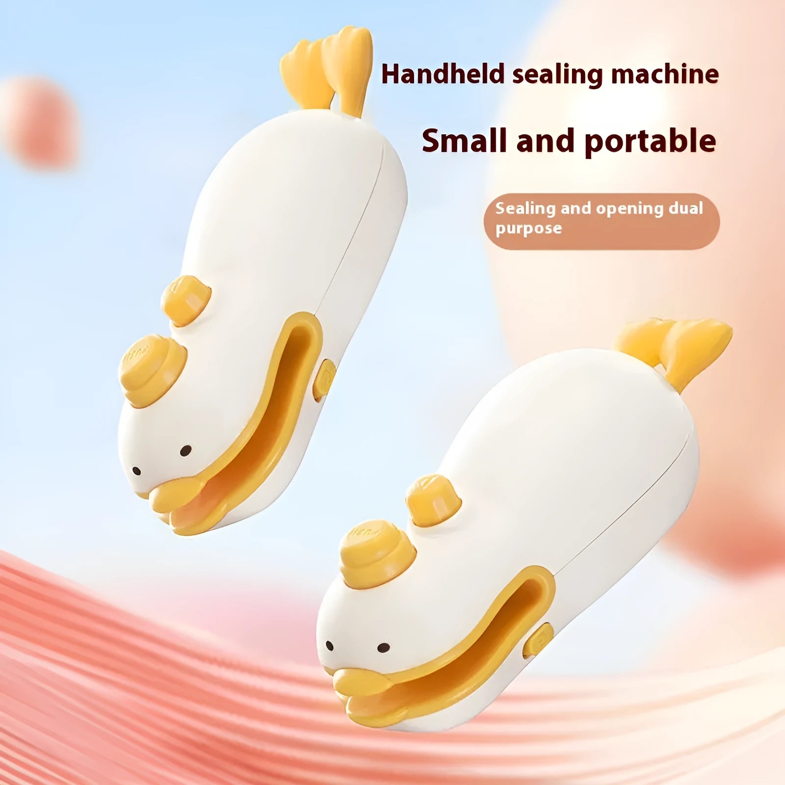 Small yellow duck rechargeable plastic sealing machine with animal jacquard pattern and USB charging cable