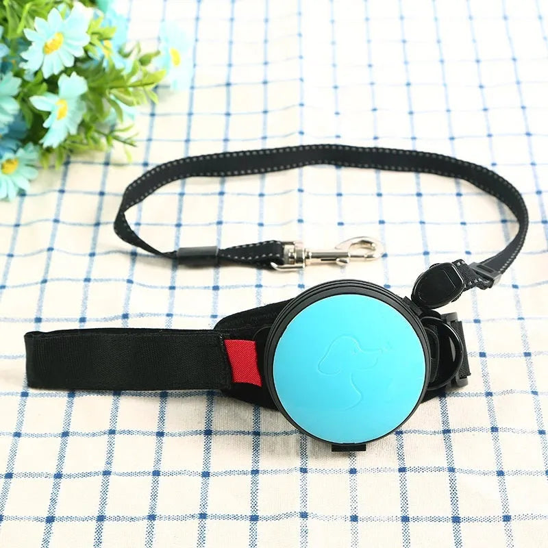 Automatic retractable dog leash extended to 3 metres, shown in vibrant orange colour.