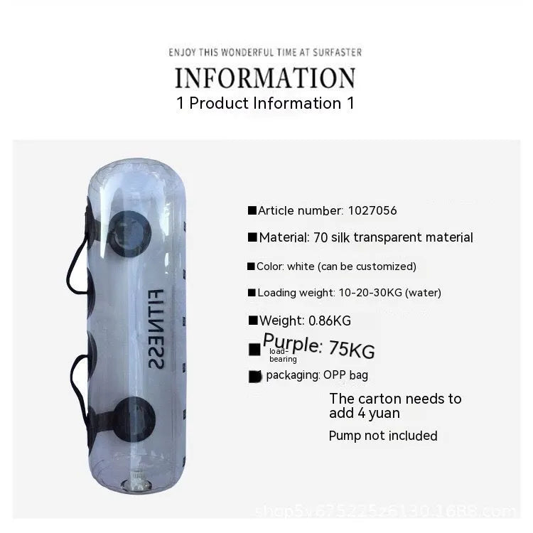 Transparent PVC water injection weight bag, an inflatable soft dumbbell for adjustable strength training.