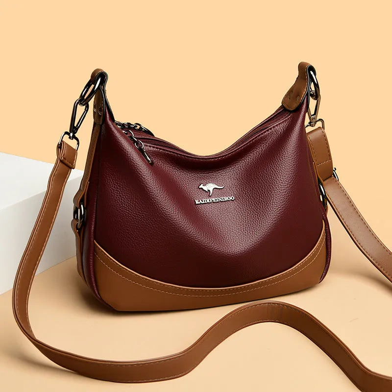 Fashion ladies large capacity shoulder bag in PU leather, horizontal square shape, 30x8x21cm, apricot with khaki colour