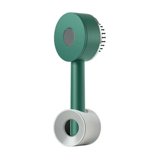 Plastic air cushion comb with long handle in white, green, and pink colours for hair detangling and styling