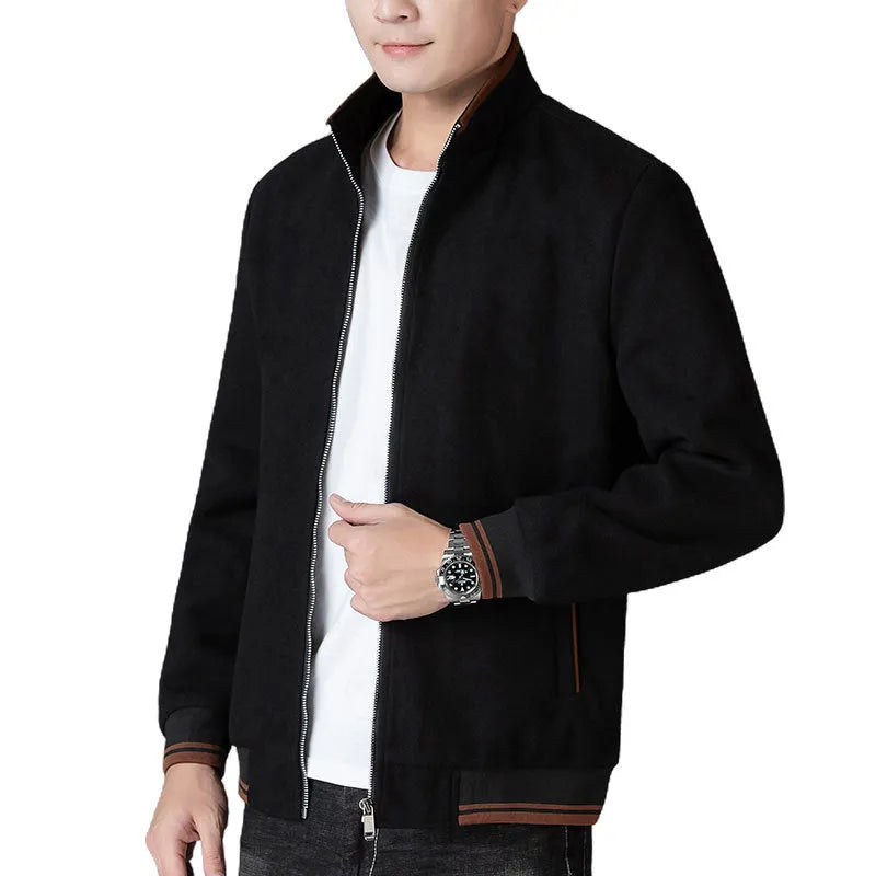 Men's gray fleece jacket sports style with side pocket long sleeves autumn clothing