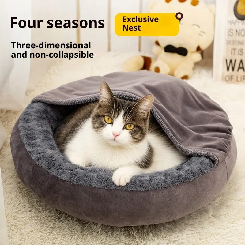 Round dark grey flannel pet cushion mat for cats, available in 50, 60, and 70cm diameter