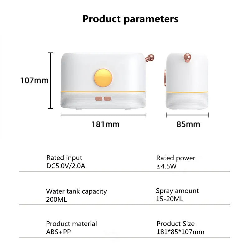 USB desktop humidifier with simulation flame effect and 200ml water tank in black colour