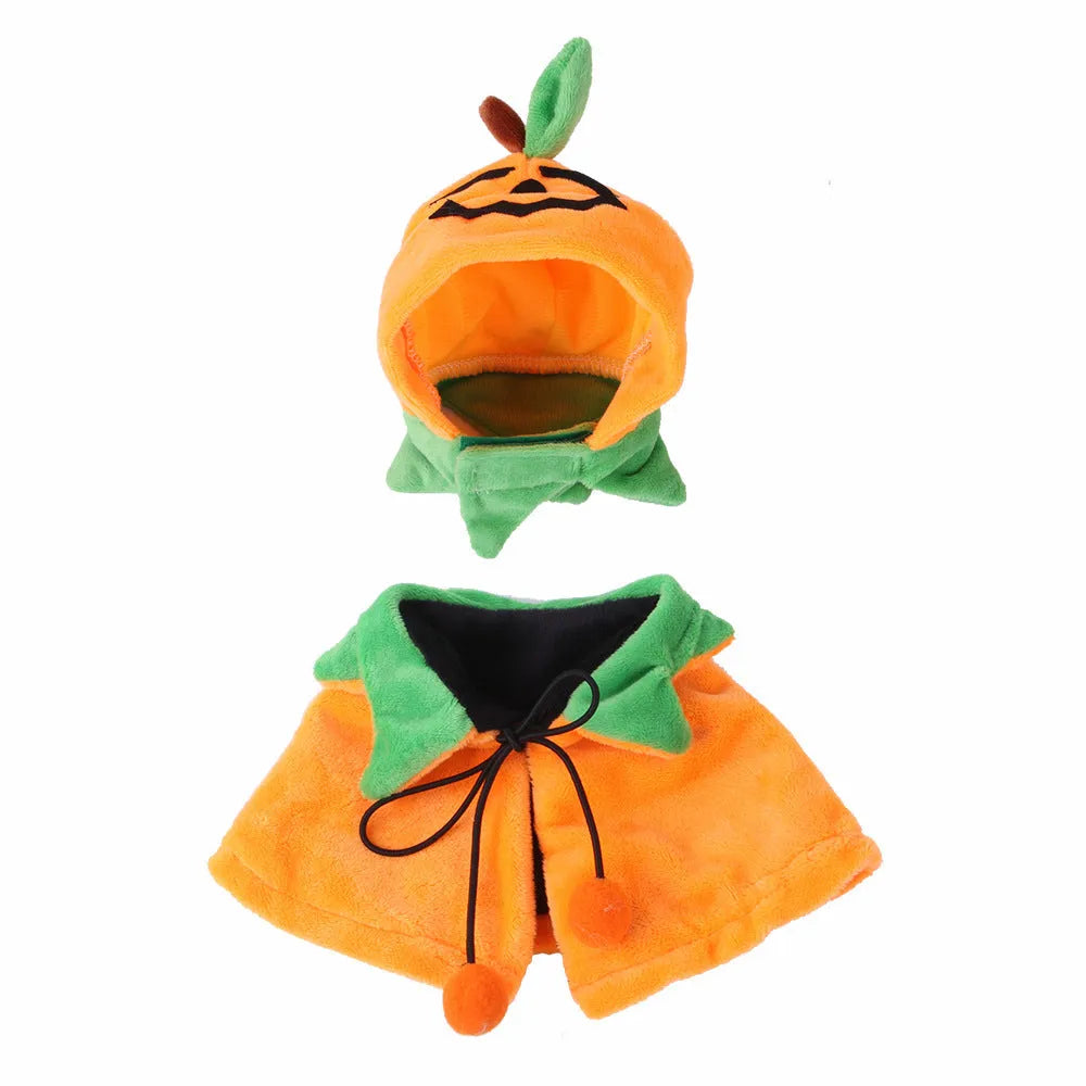 Plush double-sided pet Halloween cloak for dogs and cats in pumpkin-themed colours