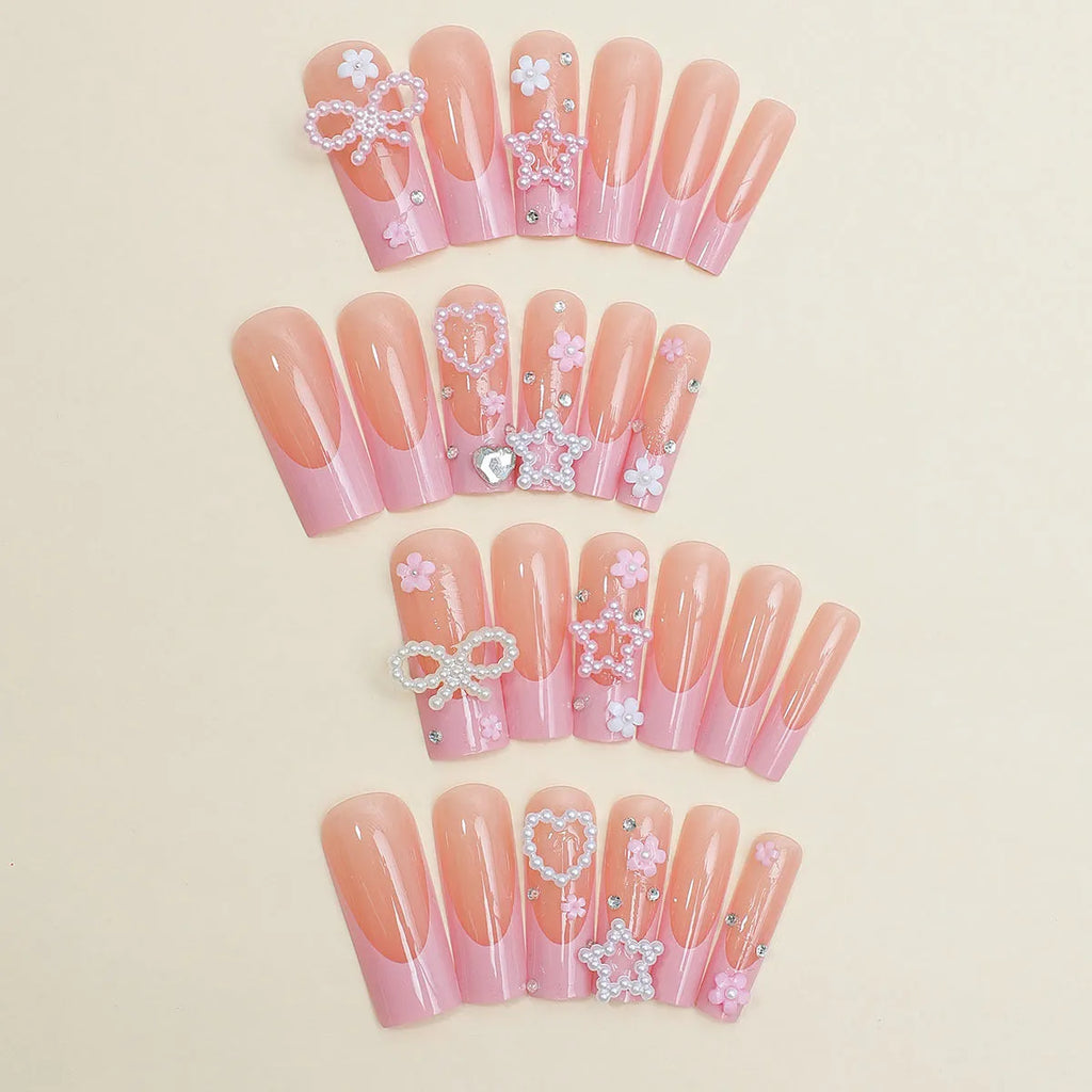 Nail art water pipe French tip drill bow decoration components in XB-70-48 colour with love pattern