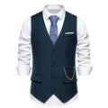 Men's solid colour V-neck single breasted chain vest in slim fit, shown in gray for spring light business wear