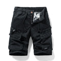 Men's army green cotton shorts with zipper fly and multiple pockets, shown in a Korean-style fit.