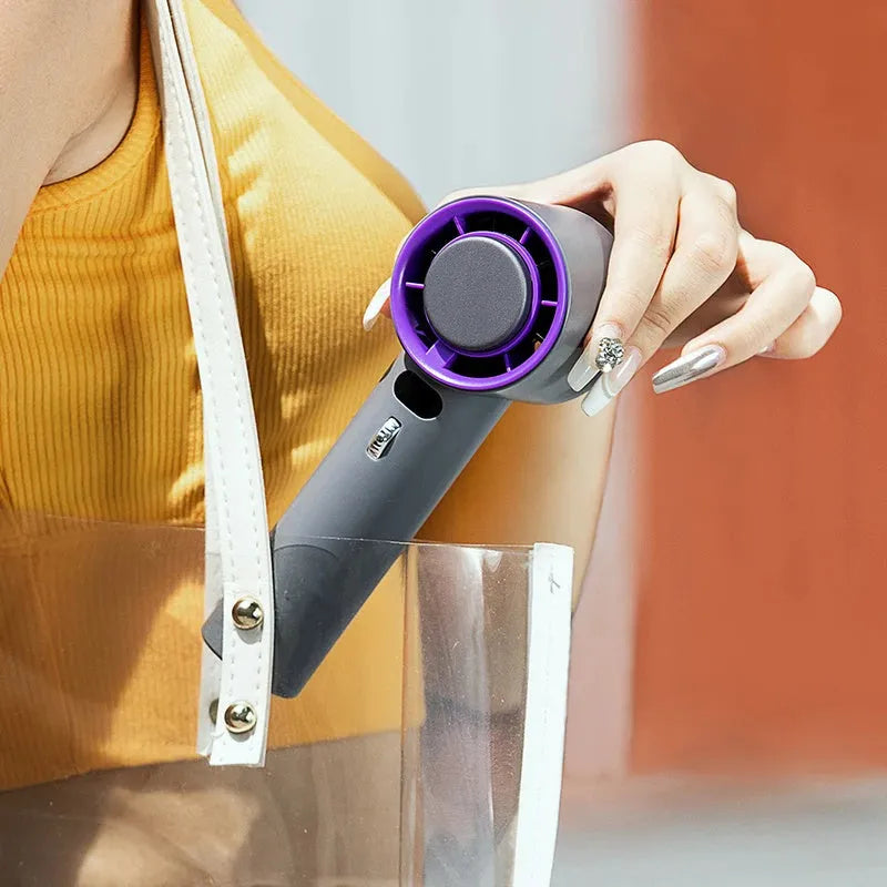 Portable handheld turbo fan with semiconductor refrigeration, 3000mAh battery, adjustable wind speeds, 58x60.5x170mm, white colour option