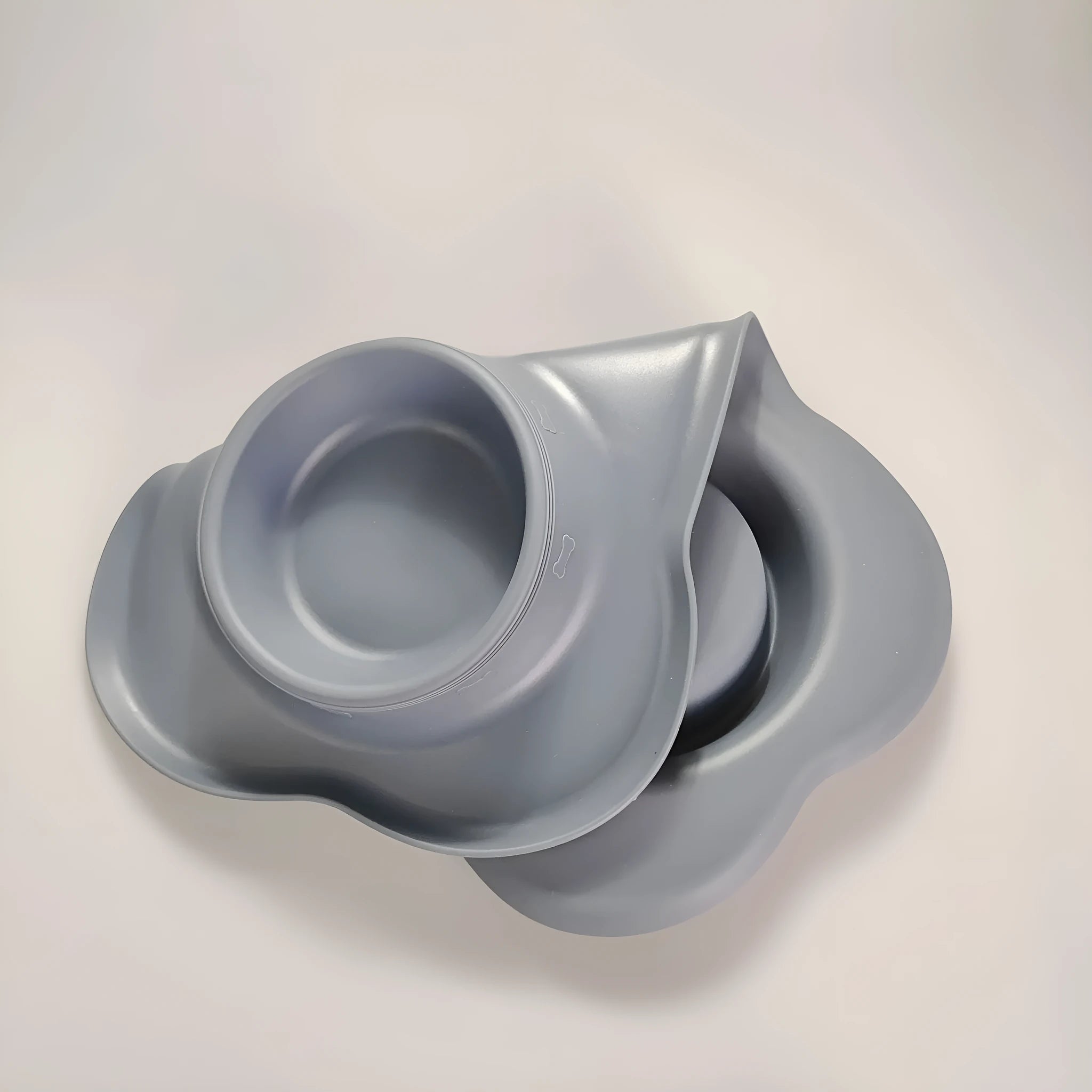 Large silicone double dog bowl with stainless steel inserts in blue colour