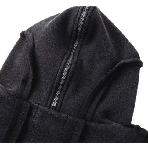 Black loose fit men's padded cardigan coat with zip front and hood