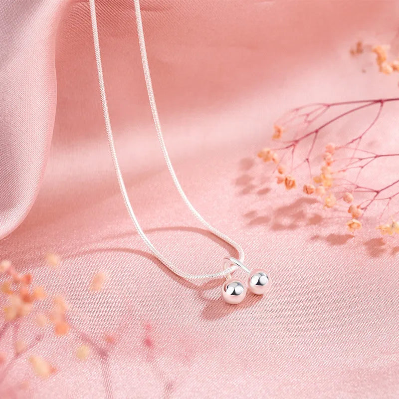 925 silver cherry necklace with snake bone chain and adjustable length between 21-50cm