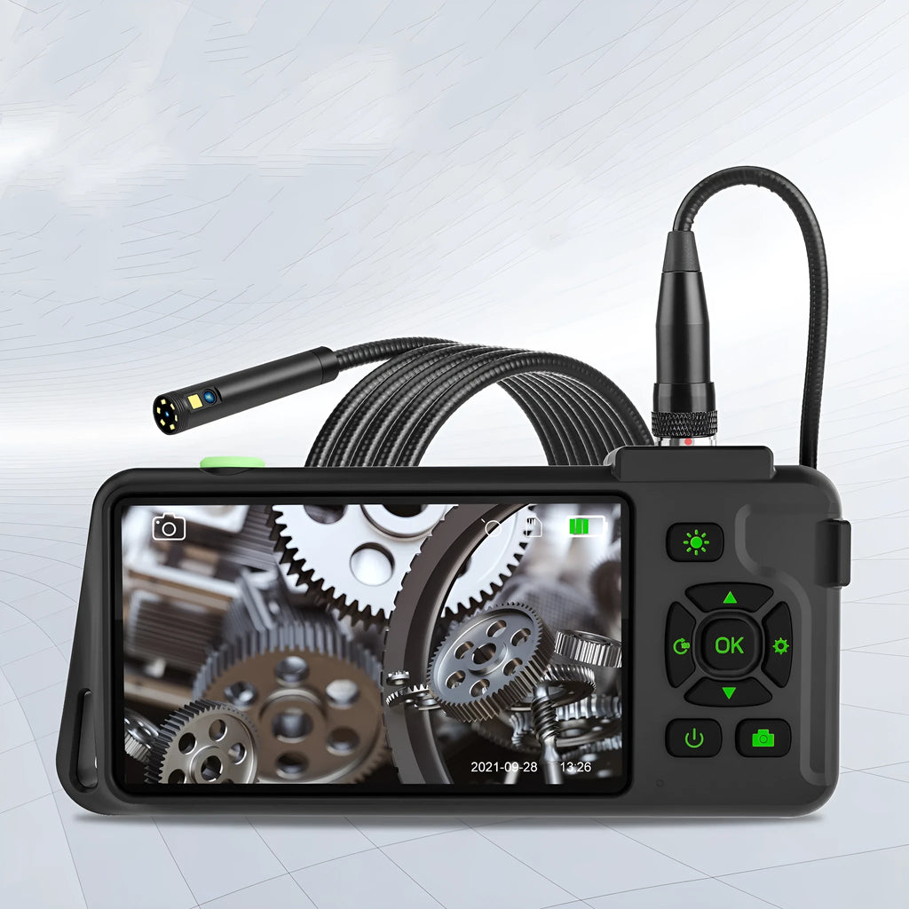 Handheld industrial endoscope with 4.5 inch screen and black semi-rigid inspection cable